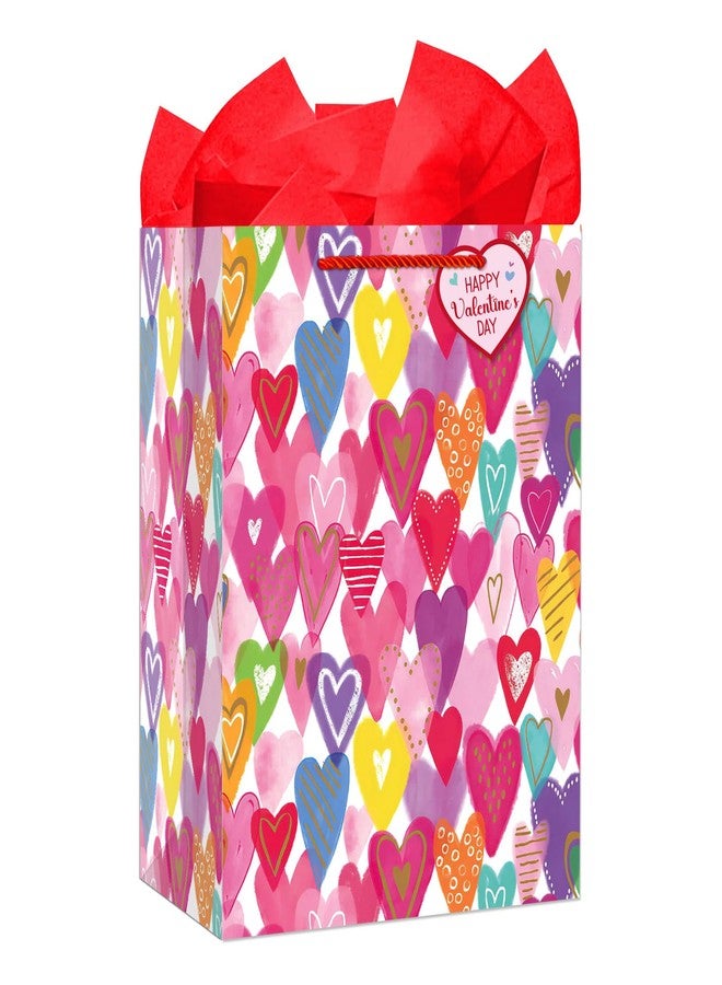 D4DREAM Valentine's Day Gift Bags - 11.5'' Medium Valentines Heart Gift Bag with Tissue Paper and Tag for Her Him - Valentines Gifts for Boyfriend Girlfriend Men Women Wife Husband - Image 1